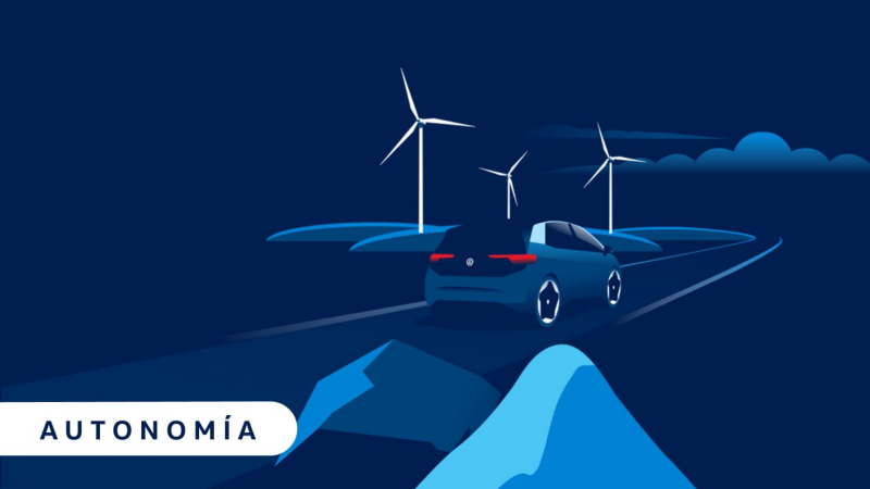 Ilustración sobre la autonomía de los coches eléctricos de Volkswagen